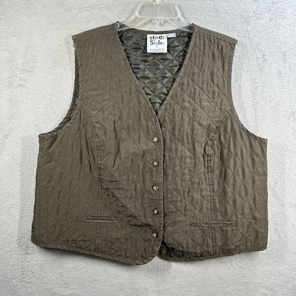 Liz‎ Claiborne Street Styles 100% Silk Quilted Vest Sz XL (?) Brown Vtg Western